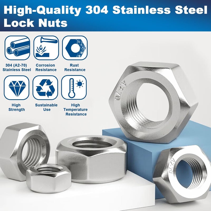 ZQZ 370 PCS Metric Hex Nuts Assortment Kit,M2 M2.5 M3 M4 M5 M6 M8 M10 M12 Stainless Assorted Hex Nuts Set (A) - Image 4